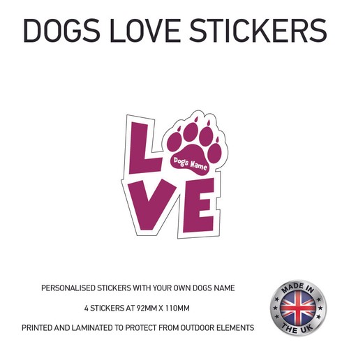 4 x Personalised Love Dog Name Stickers 92mmx 110mm DLS02 - Picture 6 of 9