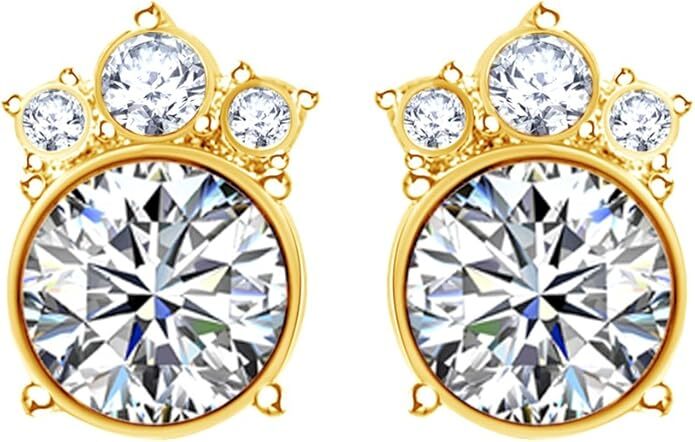 14K Gold Plated Crown Stud Earrings with Simulated Birthstone  -image