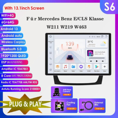 13.1''Carplay Android For Mercedes Benz E Class W211 Car Stereo Radio GPS 64G CAM
