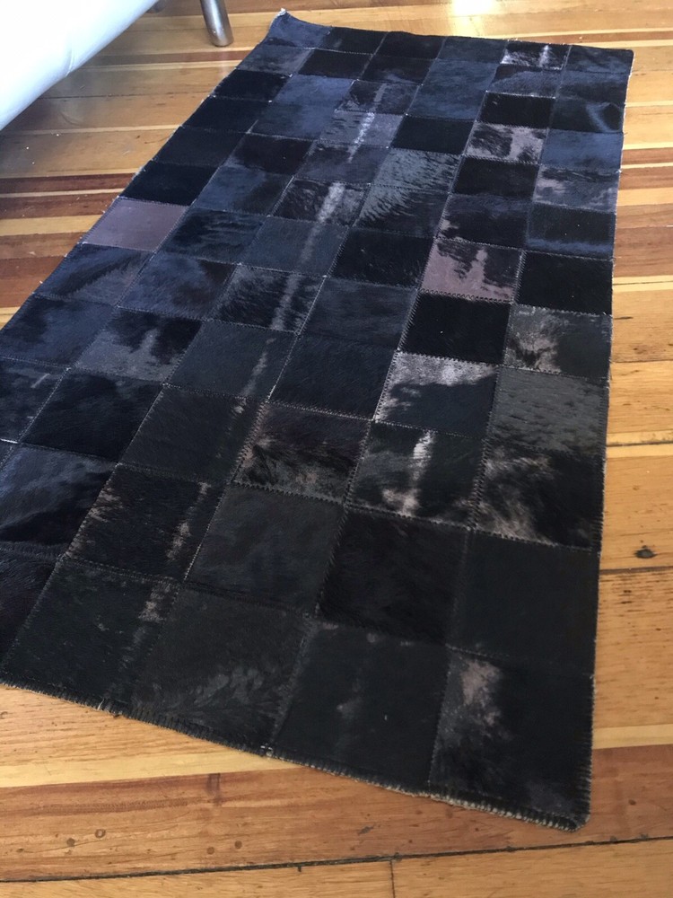 Brazilian Black Patchwork Cowhide Rug - Handmade Genuine Leather