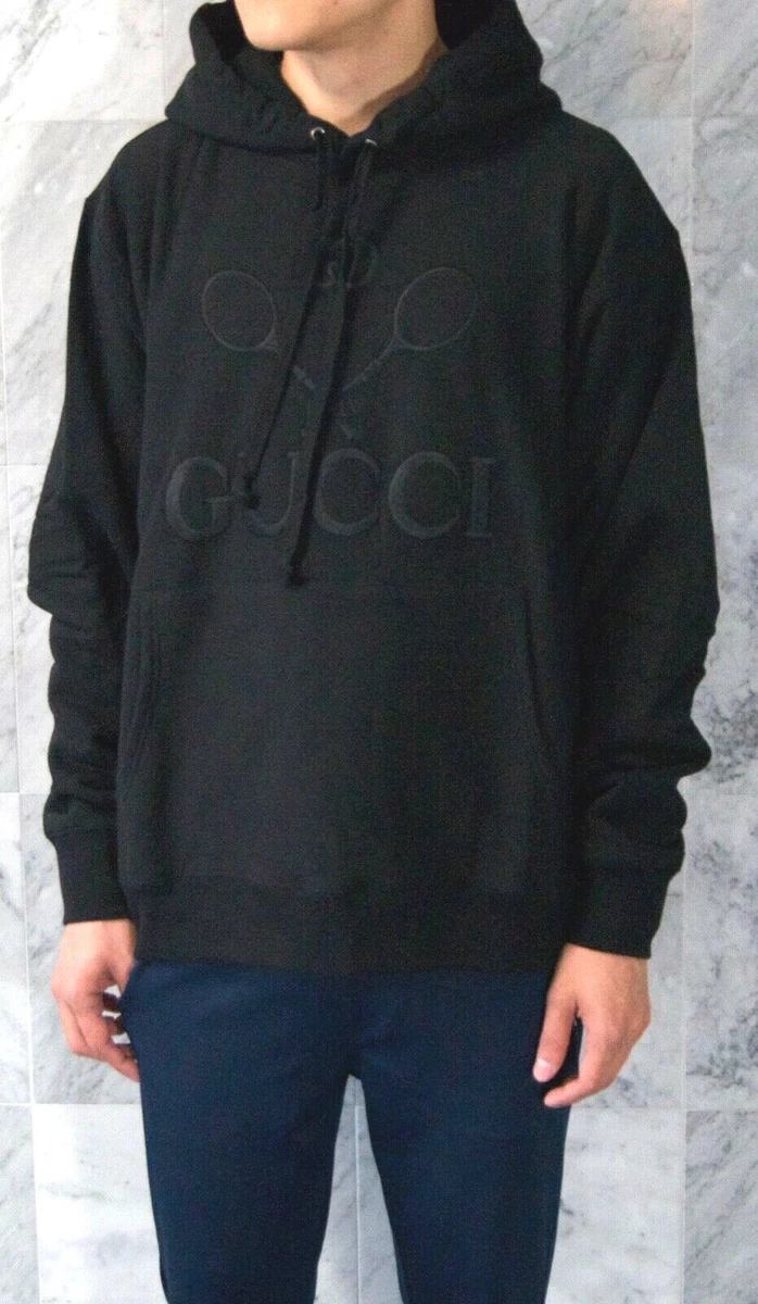 GUCCI Tennis Logo Hooded Sweatshirt in Black