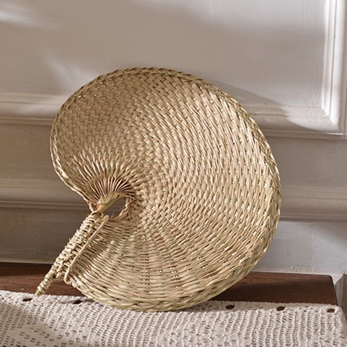 Handmade Straw Leaf Hand Fan Weave Rattan Palm Summer Cool Cattail Fan Supplies - Picture 8 of 11