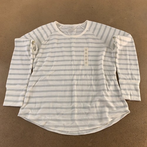 Sonoma Women's Size XL Ivory Gray Striped Knit Long Sleeve Crew Neck Top NWT