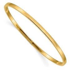 14k Yellow Gold 3mm Polished Square Tube Slip-on Bangle 8"