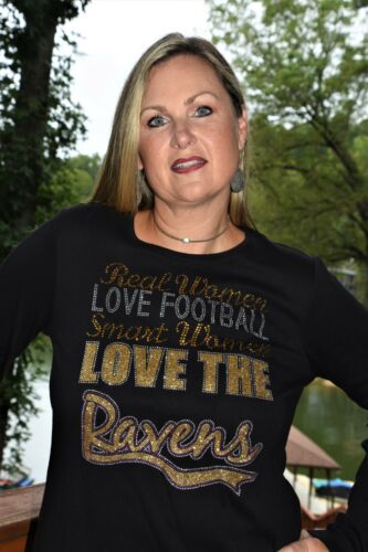 Chemise bling Ravens Real Women Love Football XS S M L XL XXL 1X 2X 3X 4X 5X  - Photo 1/11