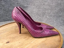 Miu Miu Purple Lizard Print Stitch Stilettos Pointed Toe Size 36.5 US 6.5 Italy