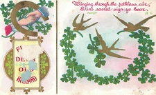 C1910 Irish Peace Luck Handshake Horse Shoe Poem Dove Gilt Vintage Postcard