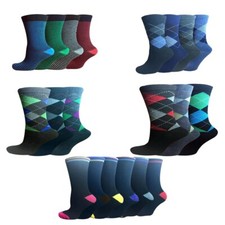 12 Pairs Men Athletic Socks Printed Cotton Coloured Assorted Design Socks