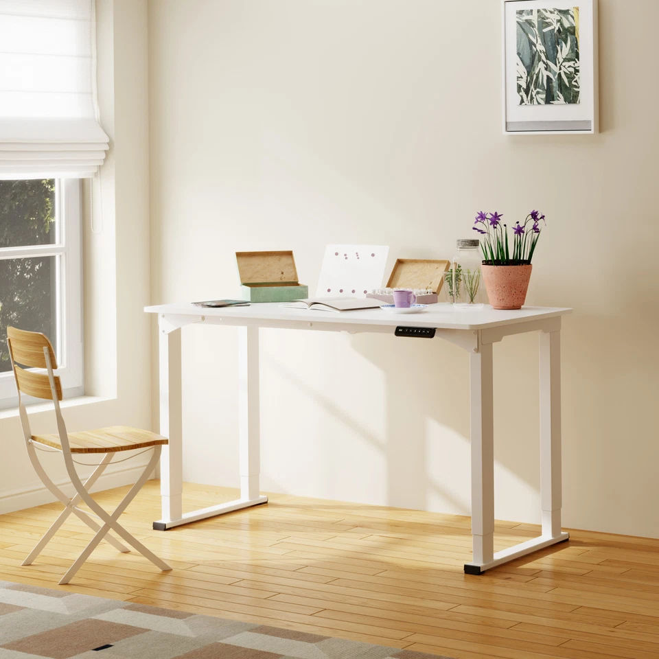 Escritorio de pie ajustable en altura de 4 patas con motores dobles escritorio de oficina en casa blanco/negro Foto 3 de 4