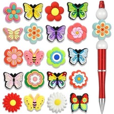 20 PCS Flowers Butterfly Silicone Beads, Focal Beads for Pens, Butterf