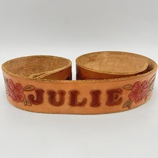 Vintage Hand Tooled Leather Western Belt Horses Ranch Floral Personalized JULIE