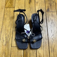 A New Day Phoebe Black Strappy Block Heel Sandals Gold Bead Detail Size 6 NEW