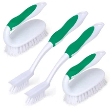 Scrub Brush Set, 4 Pack Deep Cleaning Brush Kit - 2 Scrub Brush, 2 Tile & Gro...