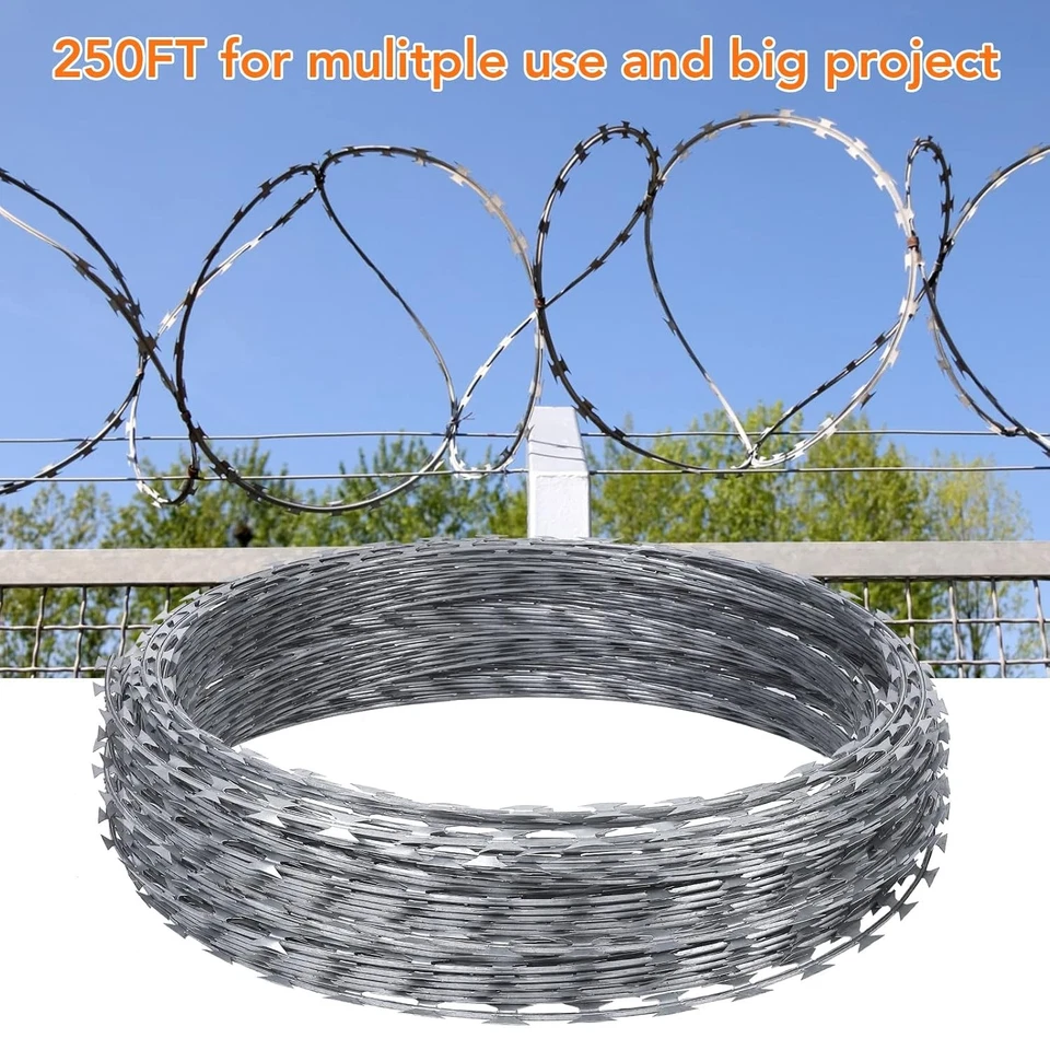250/500 FT Razor Barbed Wire Galvanized Steel Wire for Garden Fence Protection - Image 2 of 4