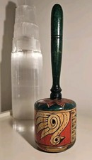 VINTAGE SWAN DESIGN LARGE CYLINDER SHAPE PAINTED SHAKER, GREEN  RED, RARE