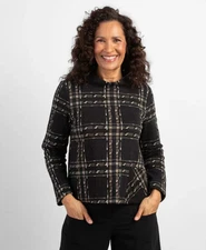 NEW Habitat womens size XL Cotton Lux Speckle Knit Plaid Pullover black sweater