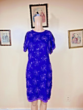 Vintage Adrianna Papell Evening 100 Silk Beaded Special Occasion Dress Keyhole