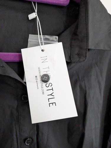 IN THE STYLE BLACK SHIRT WAIST DETAIL POPLIN LONG SLEEVE COLLARED SIZE 14 NWT - Bild 10 von 12