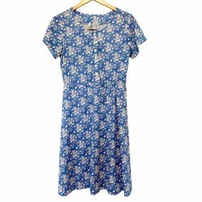 Vintage 70s Haband for Her Blue Floral Dress Sz M