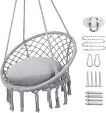 Hammock Chair Macrame Swing, Max 330 Lbs, Hanging Cotton Rope Hammock Swing Chai