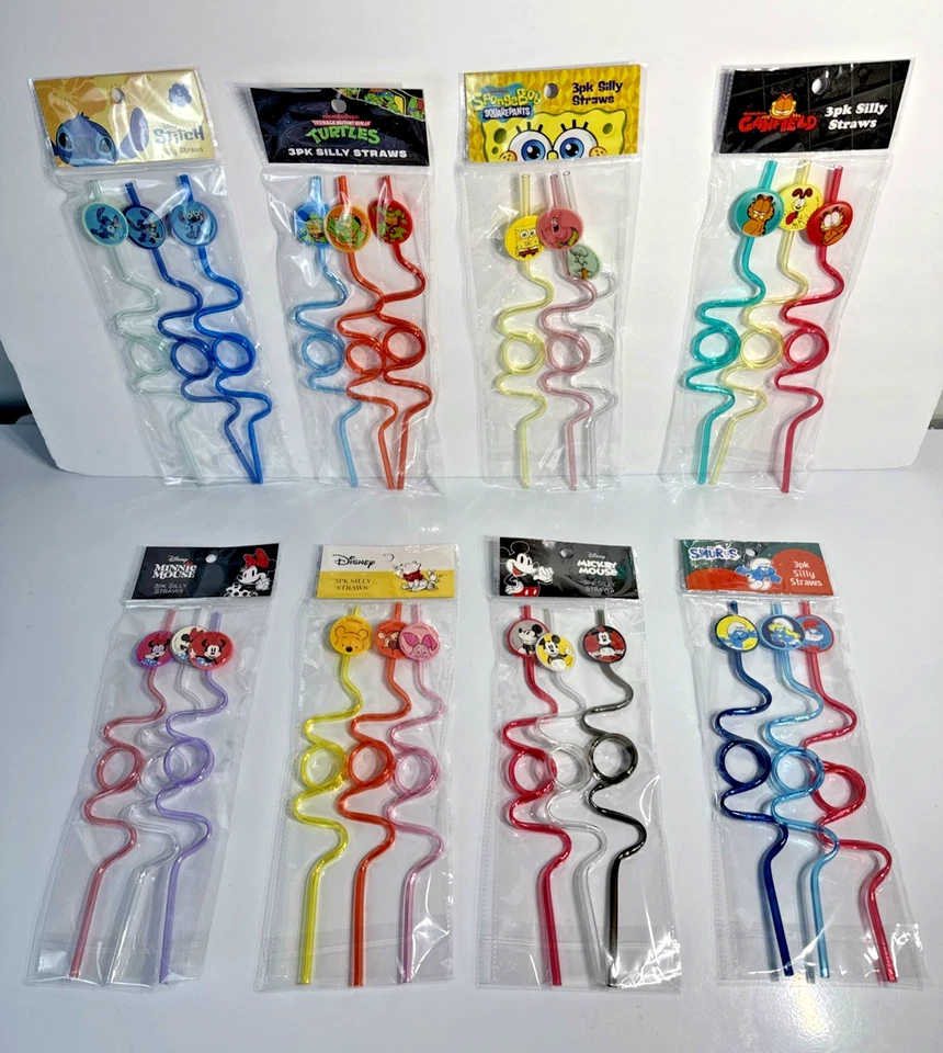 Paquete de 3 pajitas ridículas elegir personaje Disney Nickelodeon dibujos animados niños fiesta regalo Foto 2 de 4