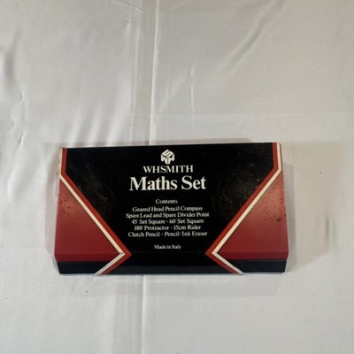 WHSmith Maths Set Compass Ruler Protractor Set Squares Clutch Pencil Eraser