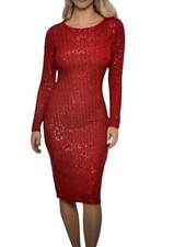 XSCAPE Sequined Long Sleeve Sheath Dress Red 8 NWT