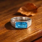 Men’s London Blue Topaz Ring 925 Sterling Silver Signet Handmade Jewelry
