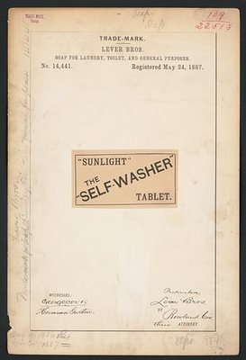 #ad Lever Bros Sunlight Self Washer Soap Trademark 1887 Registered May 24 $13.49