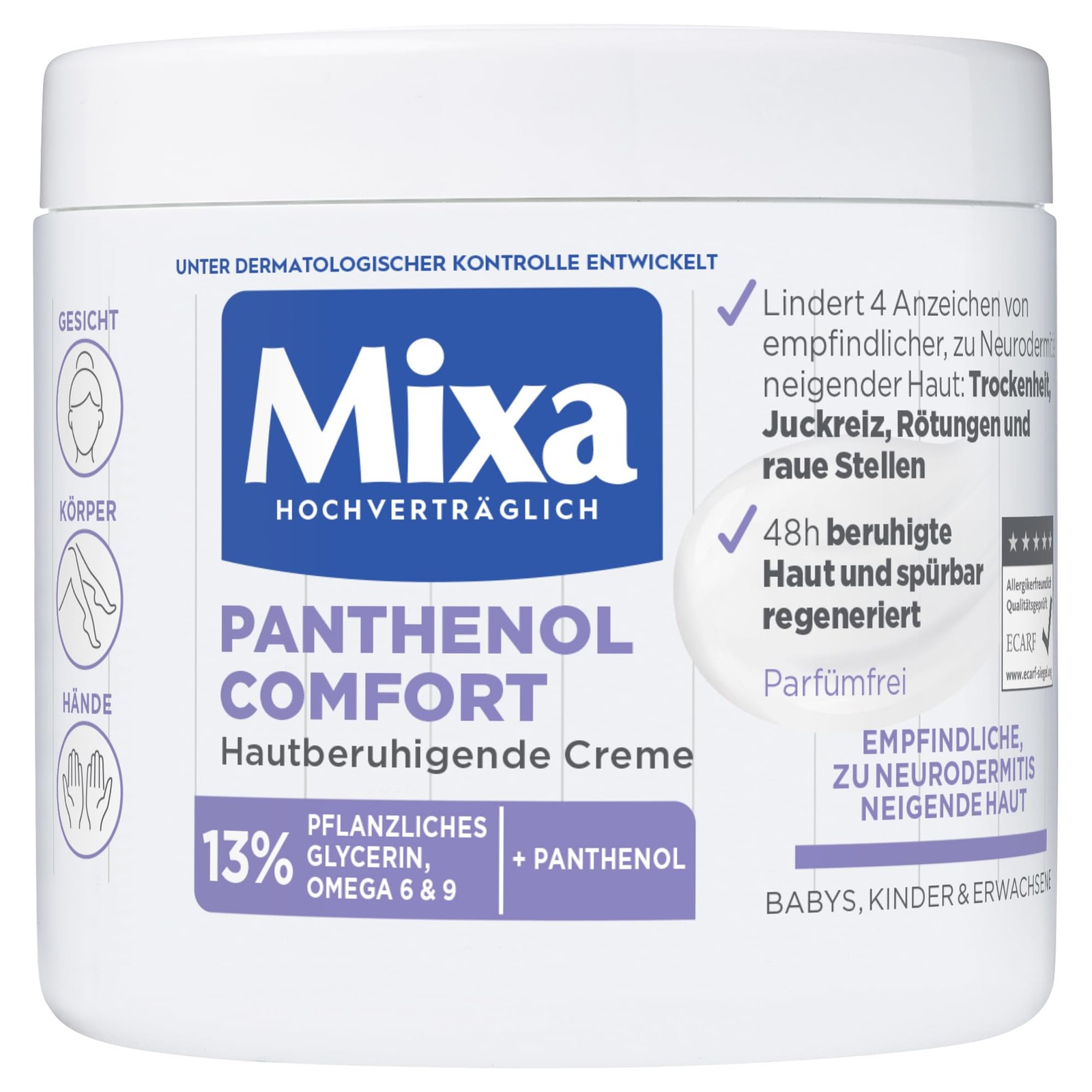 Mixa Panthenol hautberuhigende Creme, mit Panthenol, 400 ml (1er Pack)