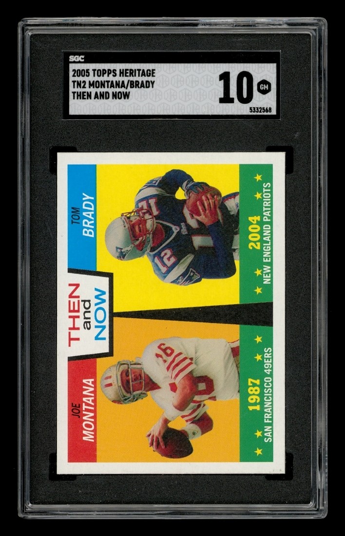 2005 Topps Heritage Then And Now: #TN2 Joe Montana, Tom Brady SGC 10 GEM MINT