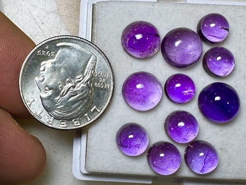 Lot Of 11 ๐ Mixed Natural Round Cabochon Amethyst GEMS ๐ 32.92ct 8-10MM - Picture 3 of 8