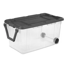 Wheeled Storage Bin 160 Qt Clear Plastic Container W/ Handle Stackable Home