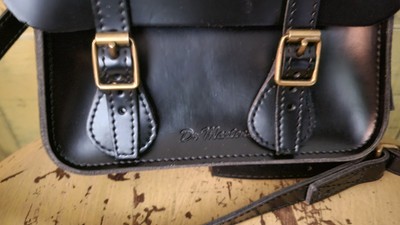 New Doc Dr Martens Black 100% Leather 7-in Buckle Satchel