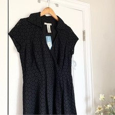 Nine West Crochet Lace Midi Dress NWT 8 Black Cotton Collared V-Neck LBD