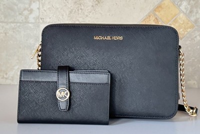 Michael Kors Jet Set Item Crossbody Bag + Wallet Black/Gold | eBay