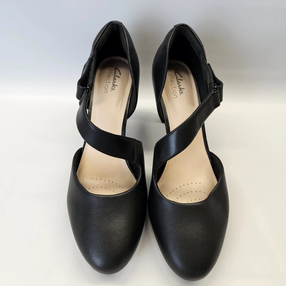 Tacones Clarks Cuero Negro Ambyr Brillo Asimétrico Comodidad Mary Jane Talla 10 Foto 2 de 4