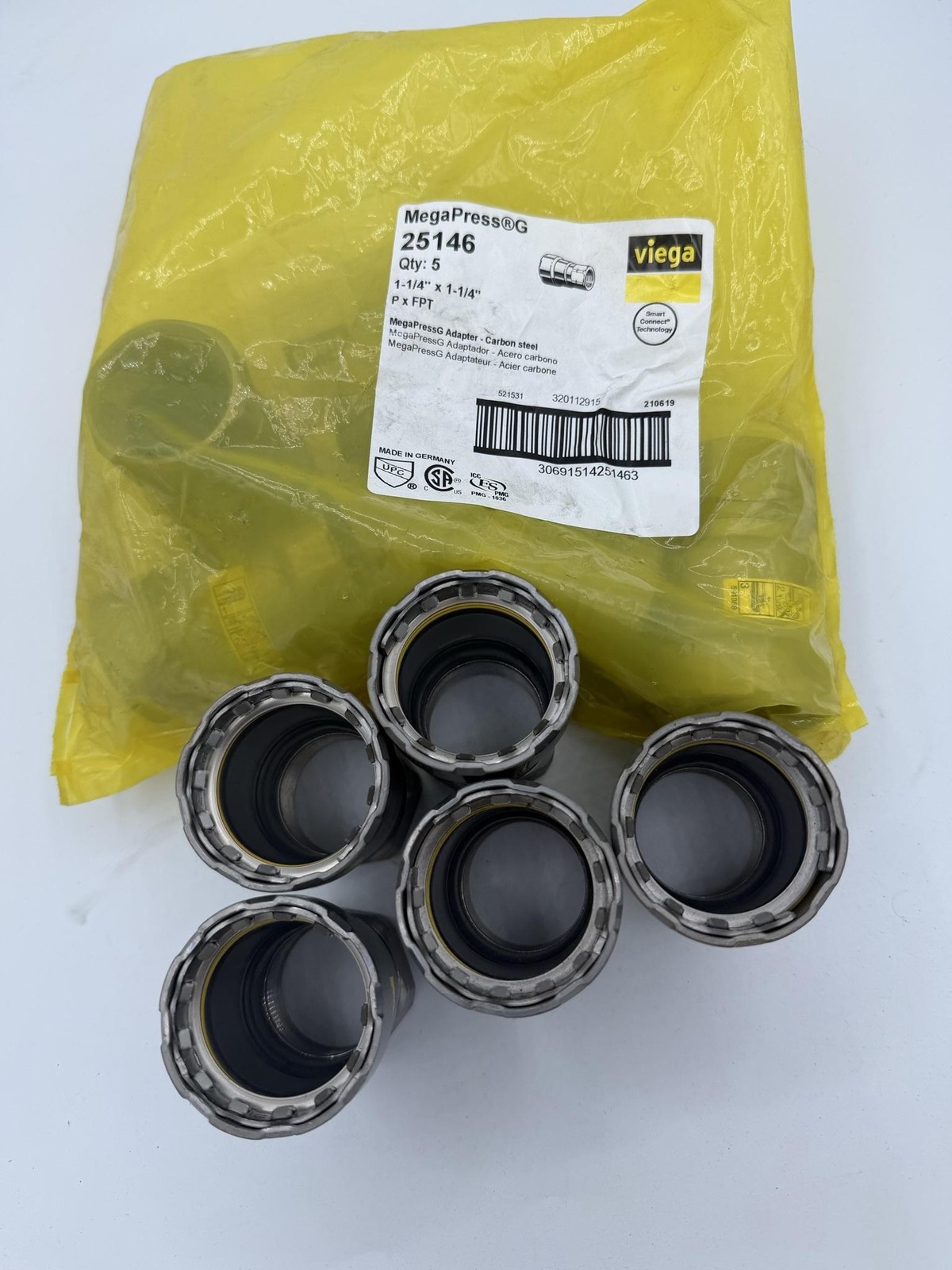 Viega MegaPressG 25146 Adapter 1-1/4 X 1-1/4 P X FPT Carbon Steel Germany 10ct