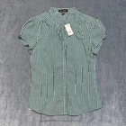 Express Design Studio Shirt Womens M Green White Striped Cap Sleeve Button Up
