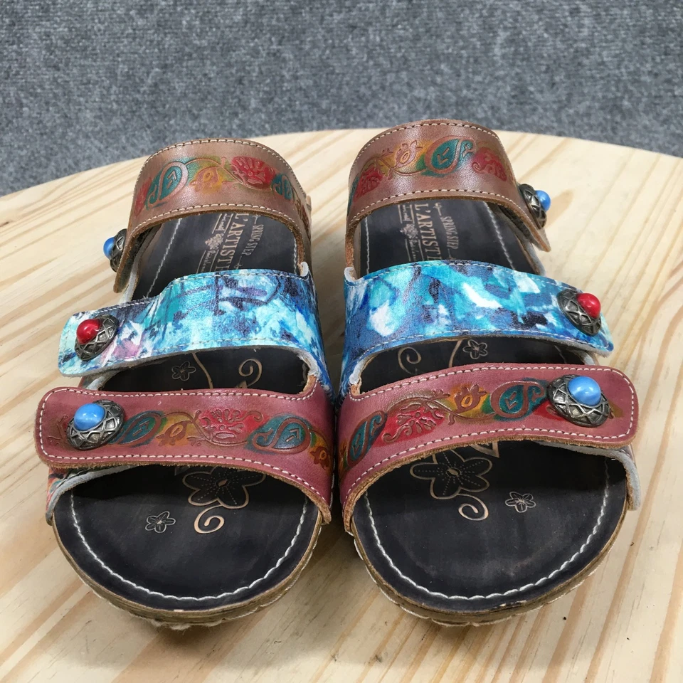 Spring Step L’Artiste Sandals Womens 38 Multicolor Castle Walk Slides Leather - Image 4 of 4