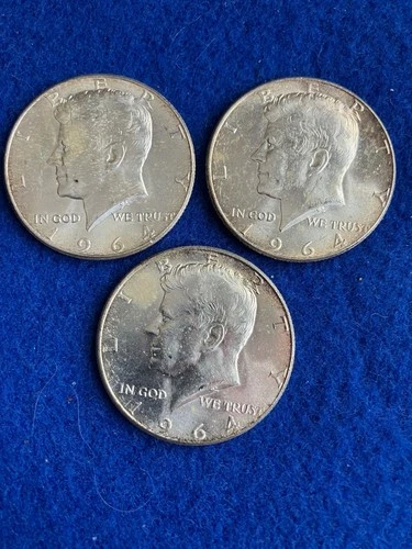 1964 Kennedy 90% Silver uncirculated half dollars. Lot of 3 OVER 1 OZ OF SILVER.