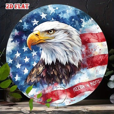 Patriotic Metal Sign Bald Eagle with American Flag Freedom Fourth of July Decor