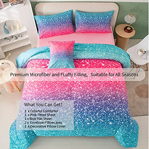 6Pcs Gradient Glitter Comforter Sets for Teen Girls Full Size, Colorful - Picture 2 of 7