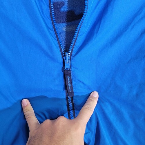 Eddie Bauer Boys Reversible Jacket Sz XS Blue to Camo Fleece Hooded Full Zip - Picture 3 of 6