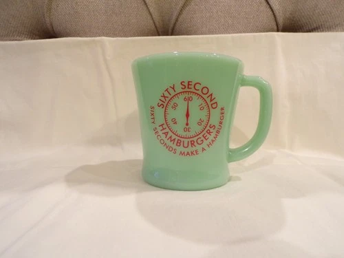 Fire-King Jadite Sixty Second Hamburgers Diner Restaurant Advertising Coffee Mug