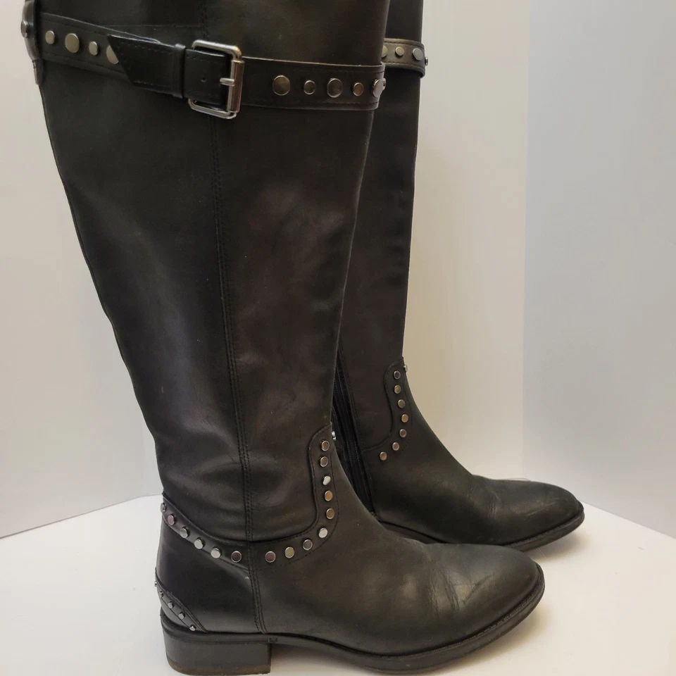 Botas de montar Sam Edelman Paxton 2 de cuero negras para mujer talla 6 con tachuelas pantorrilla ancha Foto 3 de 4