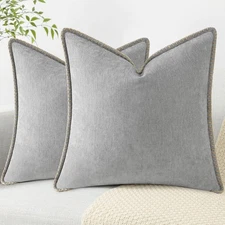 decorUhome Chenille Soft Throw Pillow Covers 22x22 Set of 2, Farmhouse Velvet Ne