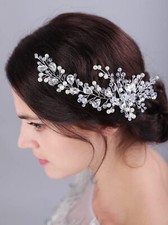 Green Bride Wedding Hair Vine Long Pearl Crystal Bridal Headpiece Accessory