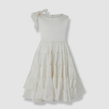 100 Bardot Girl's White Anja Tiered Sleeveless Satin Dress Size 7