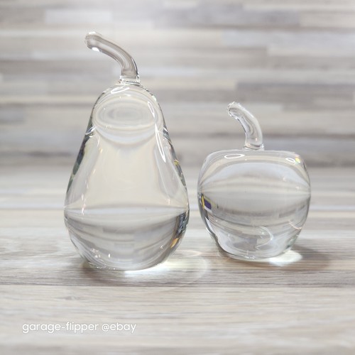 Polished Glass Apple And Pear Fruit Set Heavyweight Crystal Clear Art Glass - Picture 11 of 12